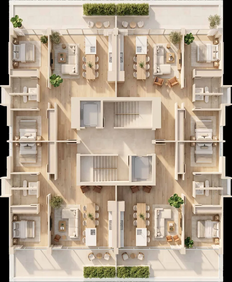 Planta de nivel con apartamentos Modelo A (unidades A a la D) de TR33 at Amador