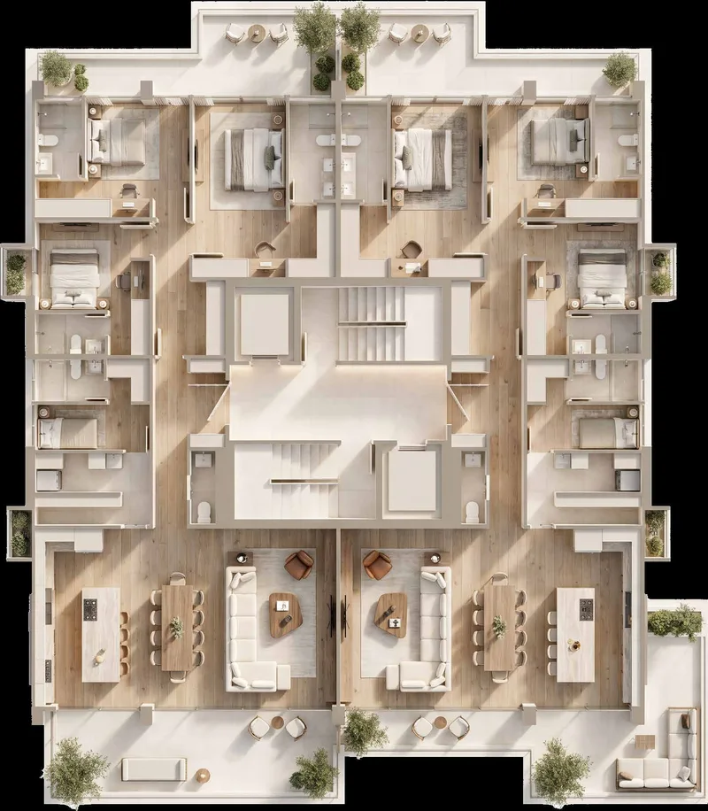 Planta de nivel de penthouses Modelo B (unidades A y B) de TR33 at Amador